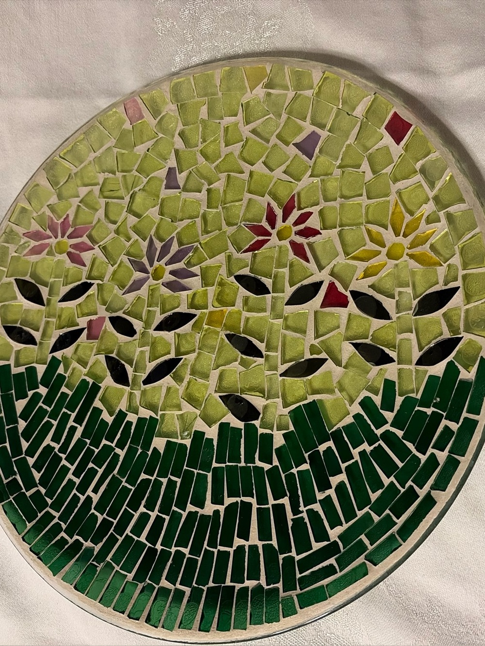 Handmade Mosaic Floral plate - Green